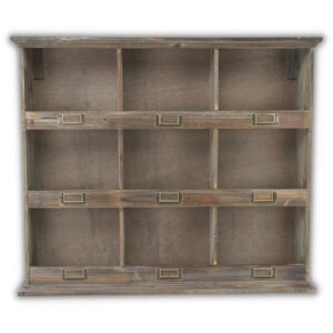 brown wooden 9 cubby wall storage shelf w: 26.75" x d: 5.75" h: 22.75" farmhouse wood handmade