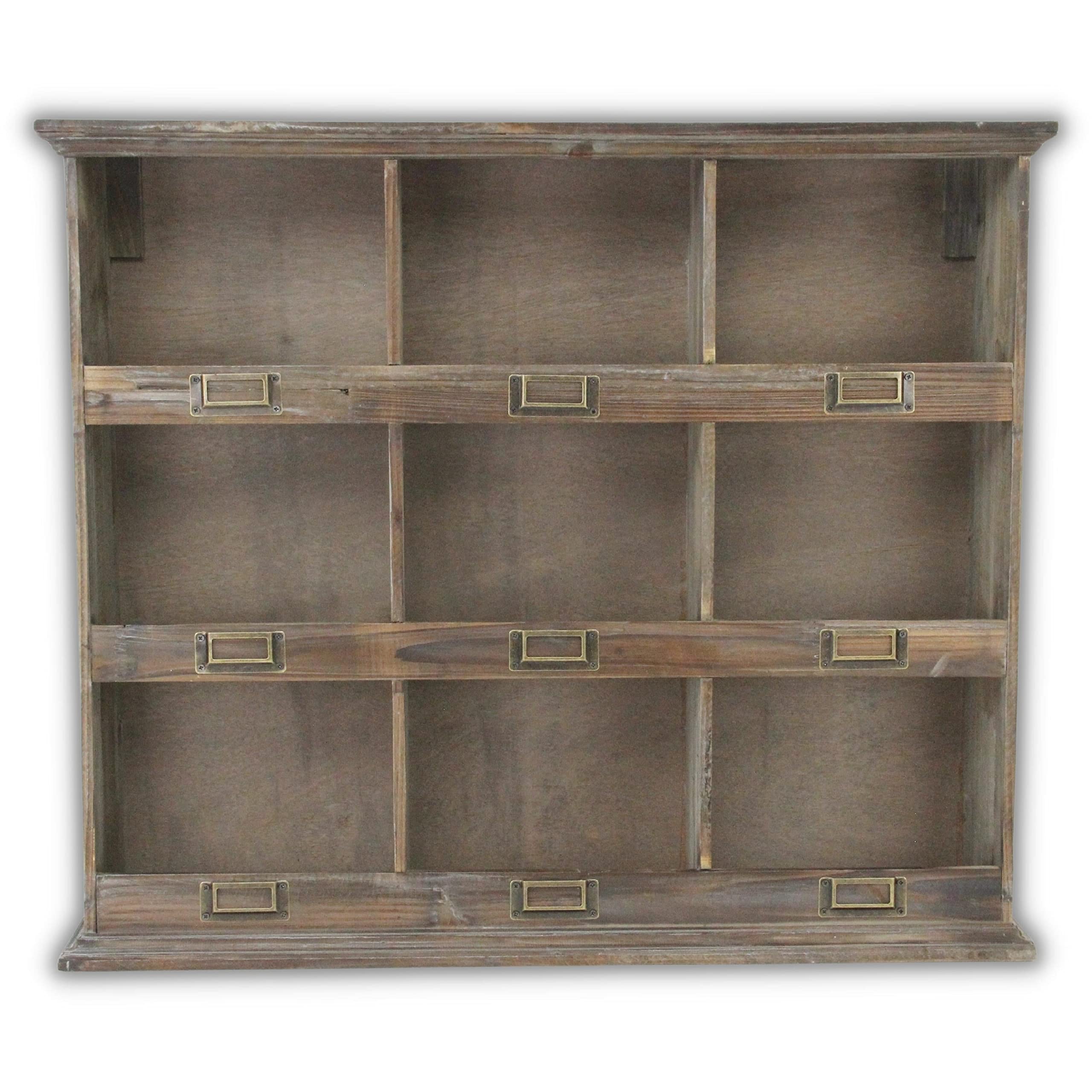 Brown Wooden 9 Cubby Wall Storage Shelf W: 26.75" X D: 5.75" H: 22.75" Farmhouse Wood Handmade