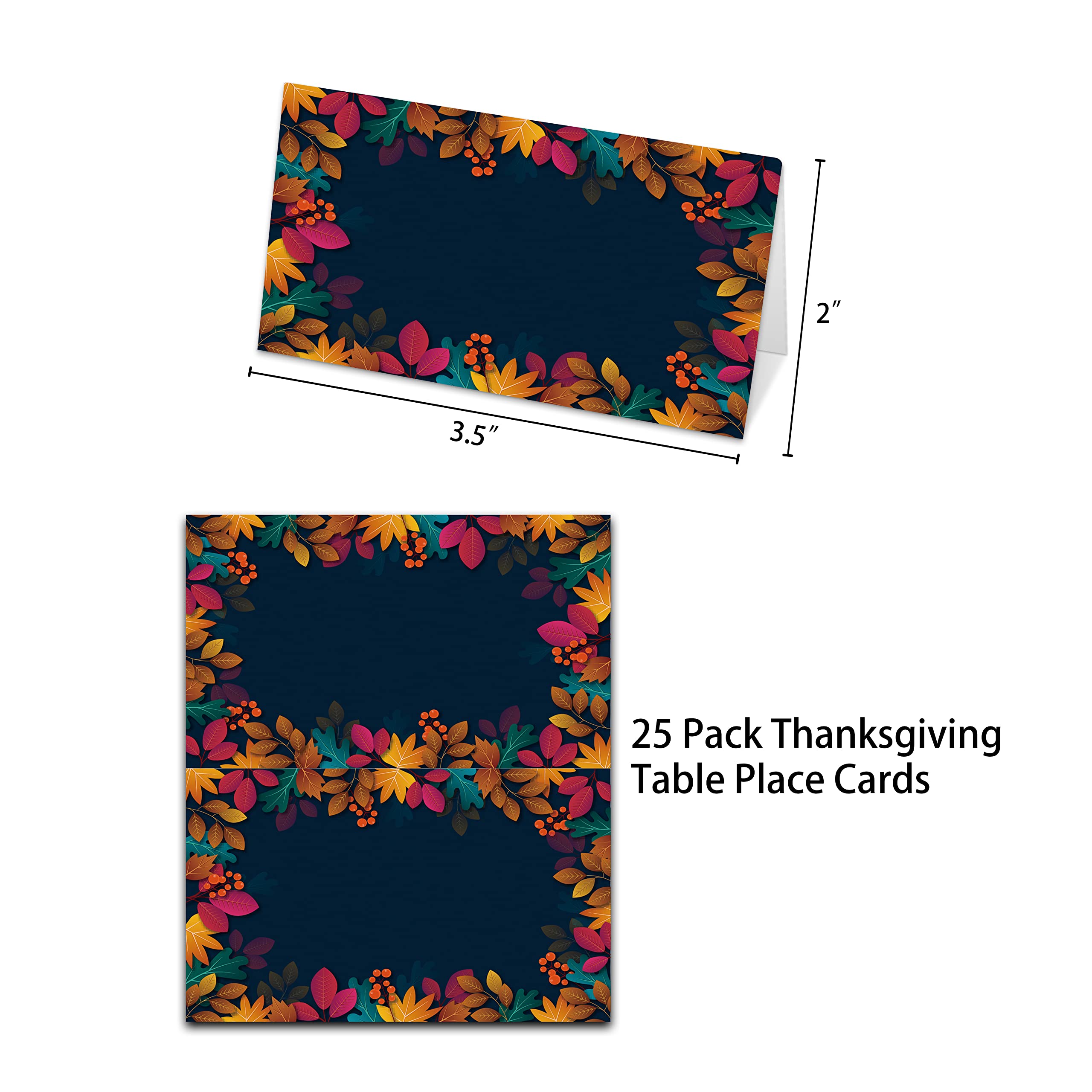 Fall Thanksgiving Table Place Cards, Orange Pumpkin Blank Seating Place Card for Table, 25 Pack Buffet Food Tent Labels, Double Design Name Cards, Thanksgiving Day Party Decorations(07)