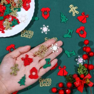 Christmas Baby Shower Confetti, 200pcs Glitter Felt Cloth Christmas Table Confetti - Christmas Tree, Gingerbread Man, Snowflake Table Scatter, Xmas Baby Shower Table Decorations for Girl Boy