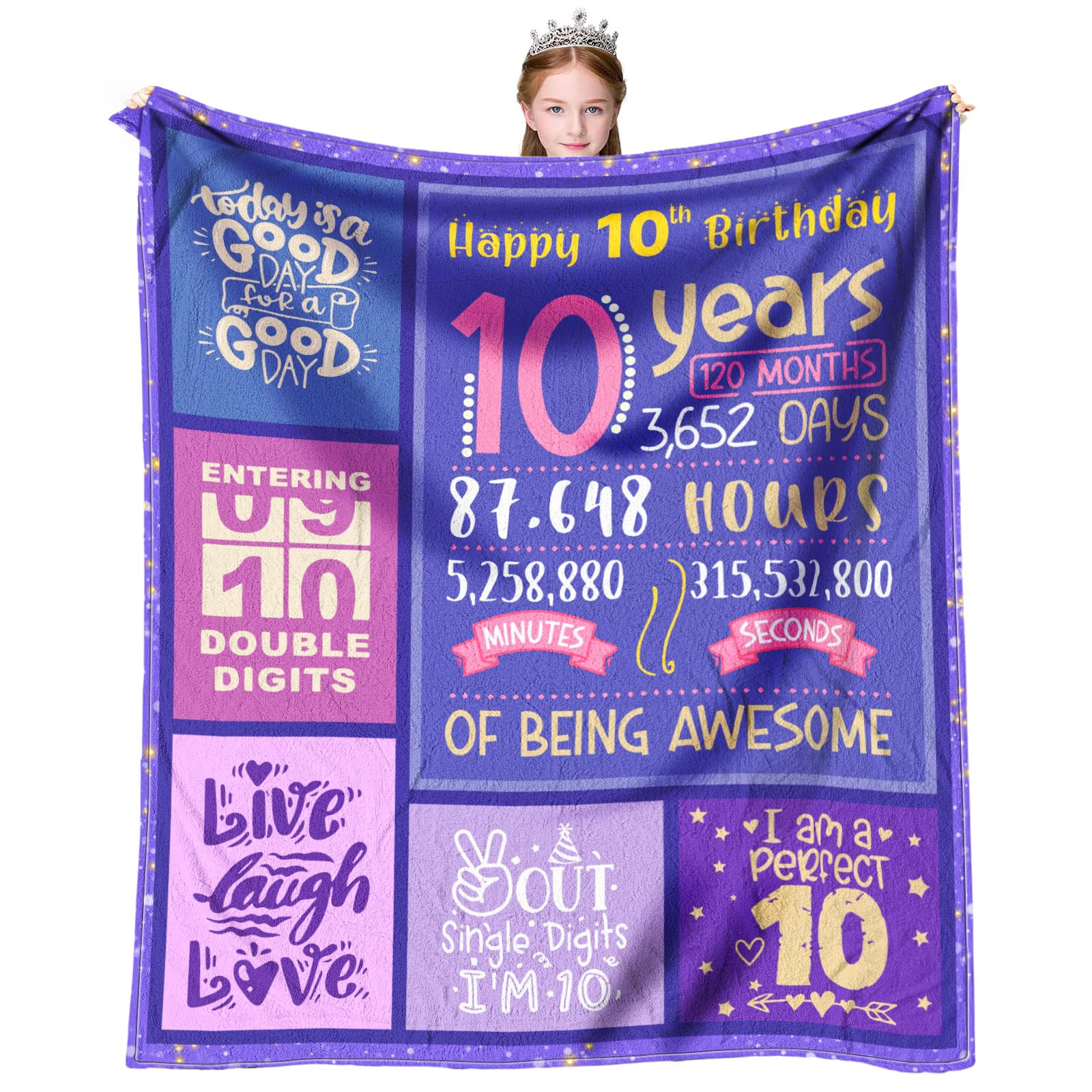 Gifts for 10 Year Old Girl - 10th Birthday Decorations for Girl - Gift for 10 Year Old Girl - 10 Year Old Girl Gift Ideas - 10 Year Old Girl Birthday Gifts Throw Blanket 60 x 50 inch