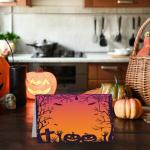 Halloween Table Place Card, 25 Pcs Tent Style Cards Set with Pumpkin and Ghost, Editable Name Cards for Table Seating, Scored for Easy Folding, Food Lables for Halloween Party (08)