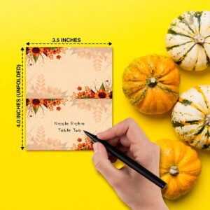 Fall Thanksgiving Table Place Cards, Orange Pumpkin Blank Seating Place Card for Table, 25 Pack Buffet Food Tent Labels, Double Design Name Cards, Thanksgiving Day Party Decorations(06)