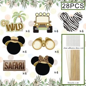 Mickey-Safari Centerpiece Sticks- Let's Go Wild Jungle Animal Birthday Party Baby Shower Table Toppers for Kids（28PCS）