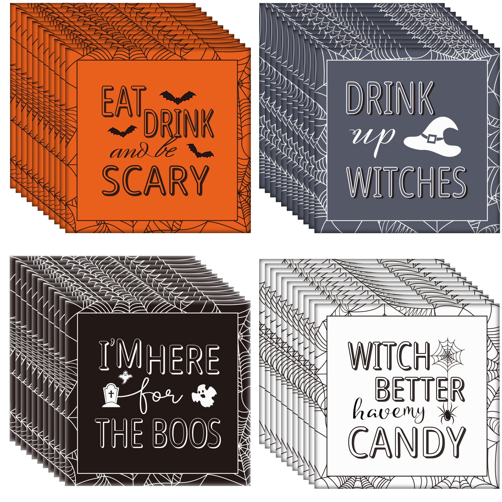 48pcs Halloween Napkins Witch Party Supplies Disposable Halloween Paper Drinks Napkins Set for Birthday Halloween Spooky Party