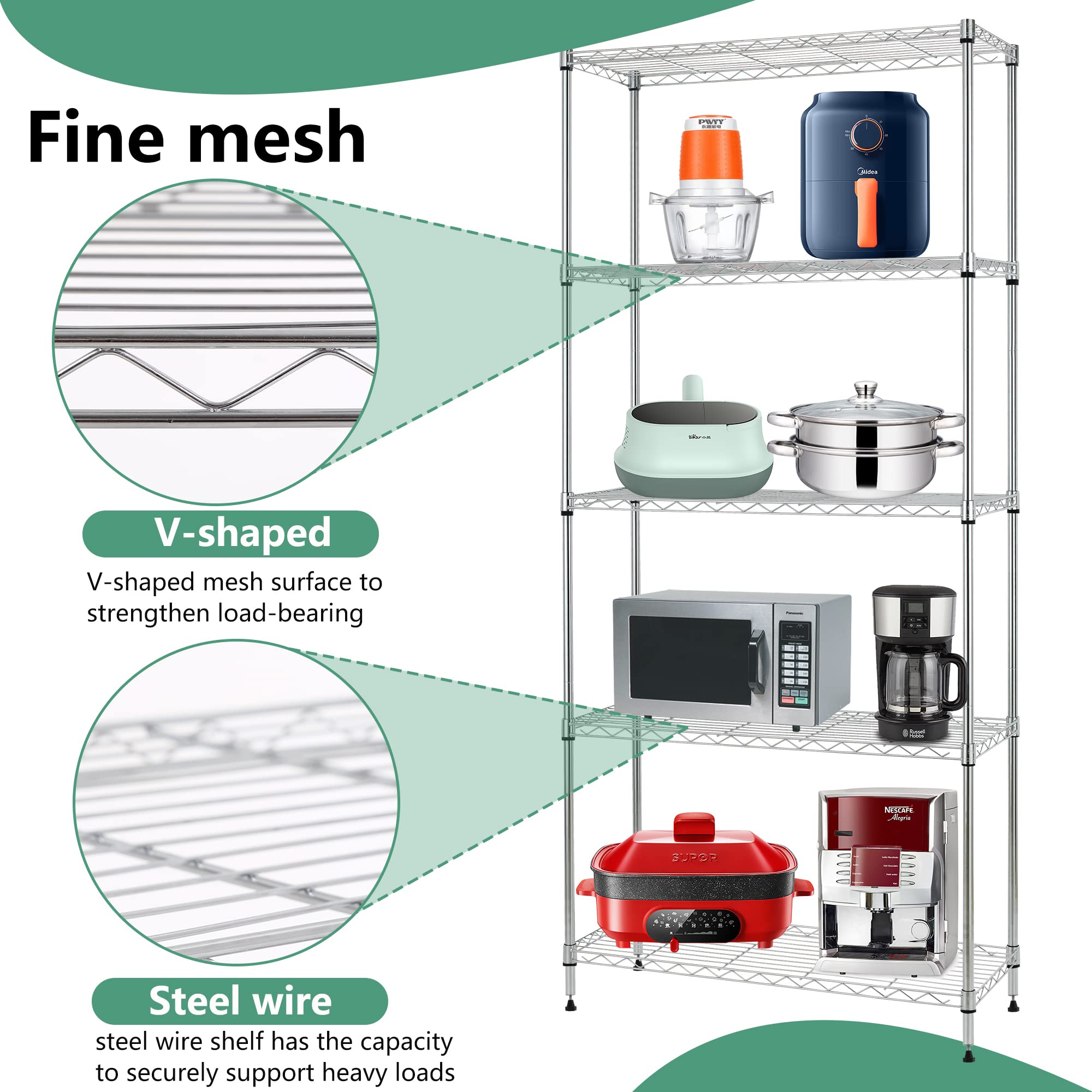 FDW 24" L×14" W×60" H Wire Shelving Unit Metal Shelf with 5 Tier Layer Rack Strong Steel for Restaurant Garage Pantry Kitchen Garage,Chrome