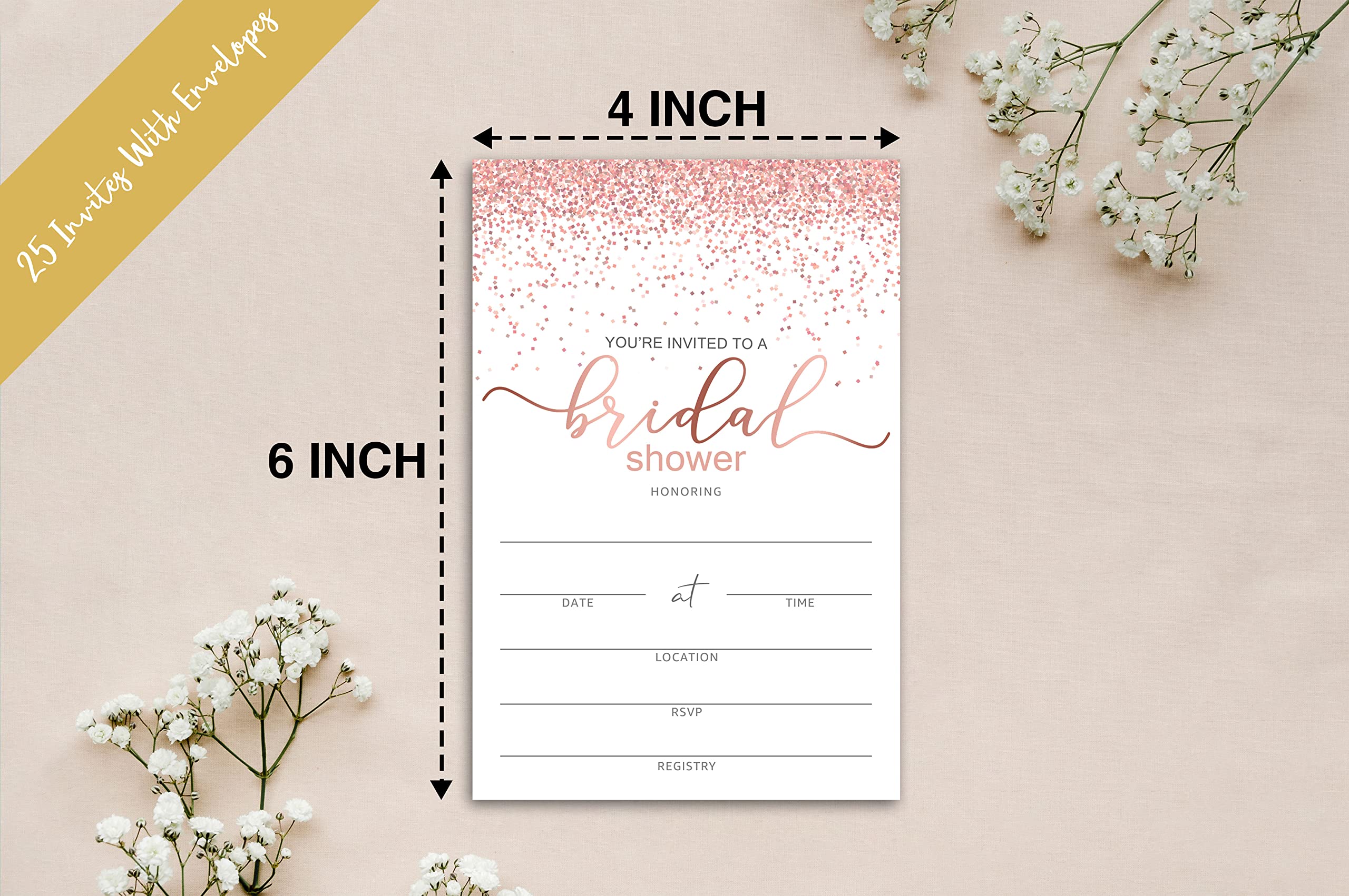 mermermu Bridal Shower Invitation Cards with Envelopes - Pink Rose Gold Fill in The Blank Bridal Shower Cards, For Weddings, Engagement, Party and Receptions Supplies, 25 Invites With Envelopes - 003