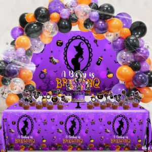 halloween balloons garland decoration a baby is brewing balloon arch kit includes a baby is brewing cake insert, background, spider web suitable for halloween baby showers gender reveal