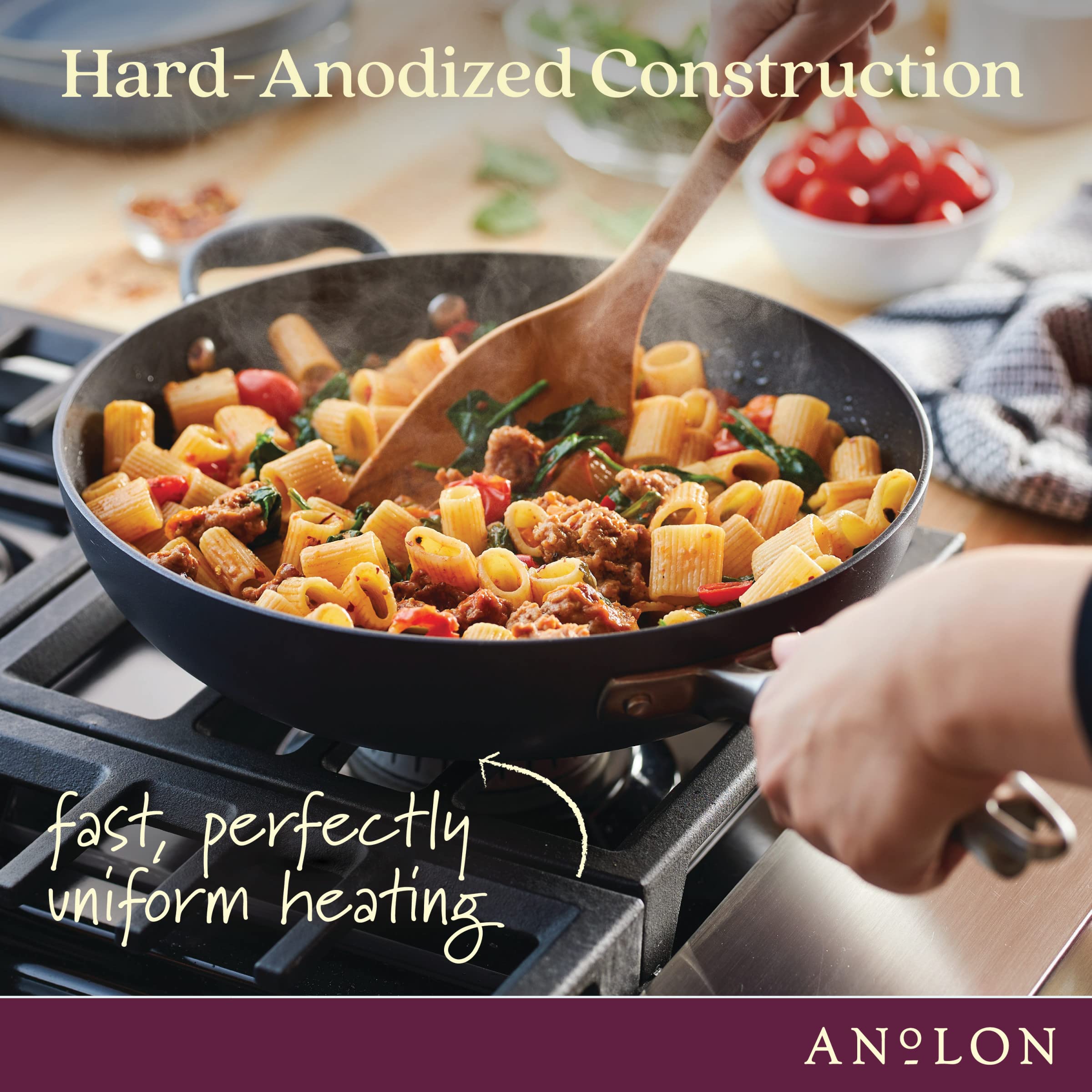 Anolon Advanced Home Hard Anodized Nonstick Frying/Saute/All Purpose Pan with Lid and Helper Handle, 12 Inch, Moonstone Dark Gray