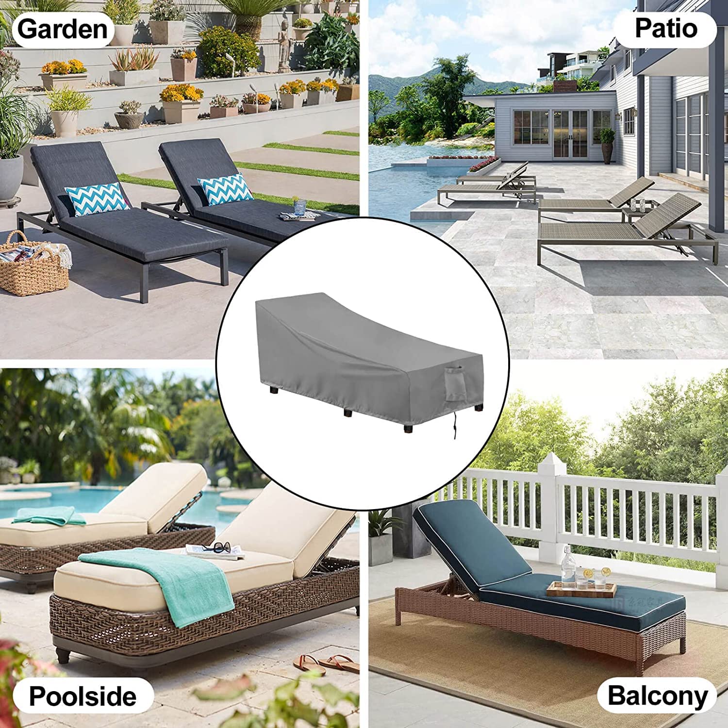 OutdoorLines Outdoor Waterproof Patio Chaise Lounge Chair Cover - UV Resistant Lounger Covers Heavy Duty Weatherproof Patio Sofa Furniture Covers, 1 Pack, 68Wx30Dx30H Inches, Gray