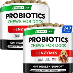 StrellaLab Dog Probiotics Treats for Picky Eaters - Digestive Enzymes + Prebiotics - Chewable Fiber Supplement - Allergy, Diarrhea, Gas, Constipation, Upset Stomach Relief - Improve Digestion&Immunity