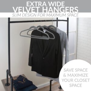 Simplify Extra Wide 21” Velvet Coat Hangers | 24 Pack | Slim Design | Heavy Duty | Holds 10 Pounds | Closet Organization | Shirt & Clothes | Grey