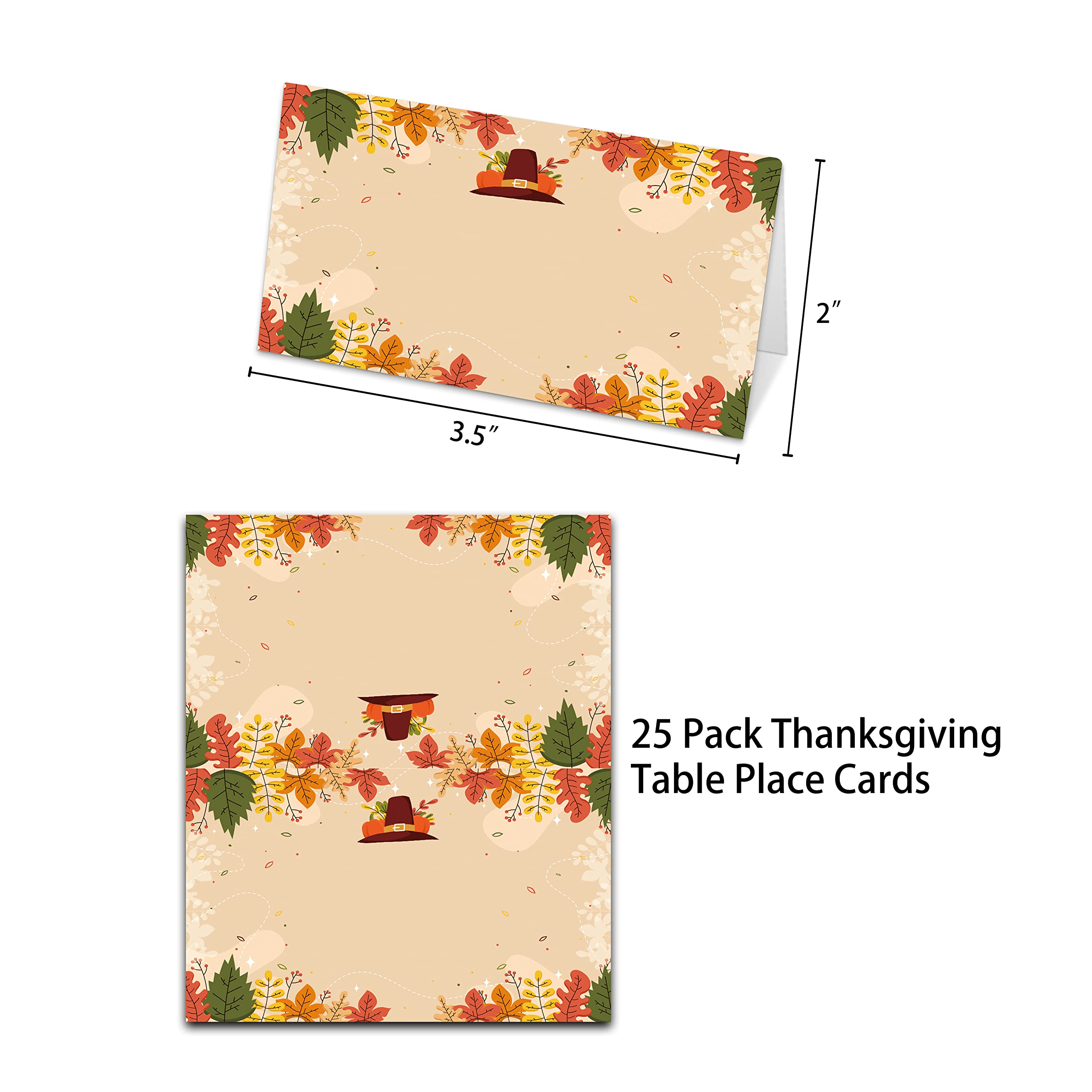 Fall Thanksgiving Table Place Cards, Orange Pumpkin Blank Seating Place Card for Table, 25 Pack Buffet Food Tent Labels, Double Design Name Cards, Thanksgiving Day Party Decorations(04)