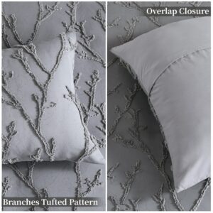 GlowSol Grey Duvet Covet Set Branches Jacquard Tufted Pattern, 3 Pieces Bedding Set Super Soft Embroidery Shabby Chic Bedding Duvet Cover, 90"×90" + 20"×26"×2