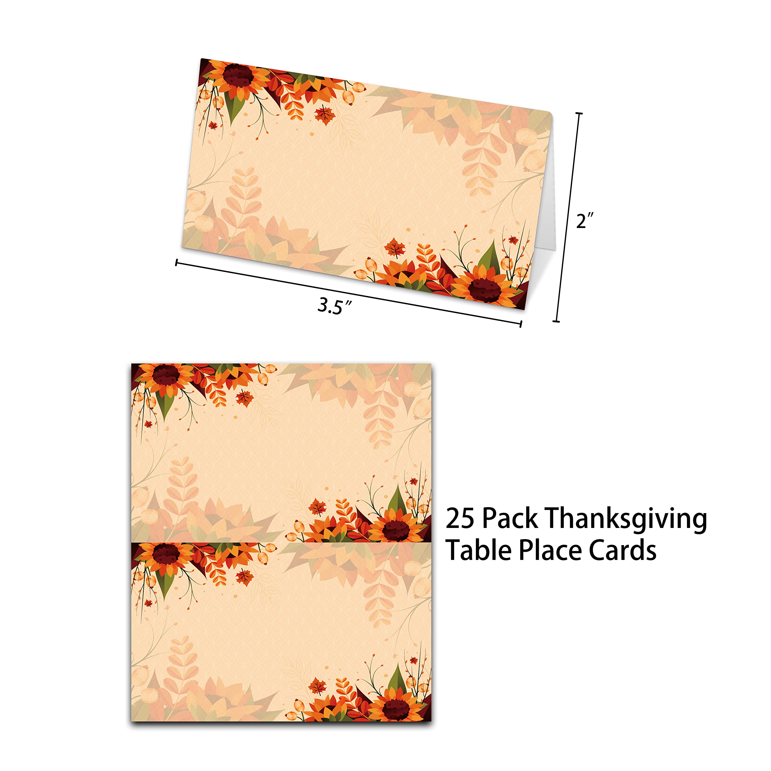 Fall Thanksgiving Table Place Cards, Orange Pumpkin Blank Seating Place Card for Table, 25 Pack Buffet Food Tent Labels, Double Design Name Cards, Thanksgiving Day Party Decorations(06)