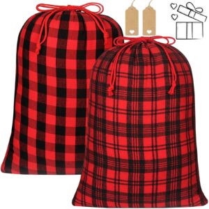 yql buffalo plaid drawstring bags, 2pcs soft flannel large christmas gift bags christmas fabric gift bags reusable christmas gift bags for christmas package birthday holiday party