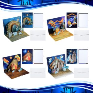 4 Pcs Nativity Pop up Christmas Card Religious Christmas Cards with Envelopes 3D Pop up Greeting Cards Religious Christmas Cards for Christmas Holiday Birthday Greeting Men Women Supplies