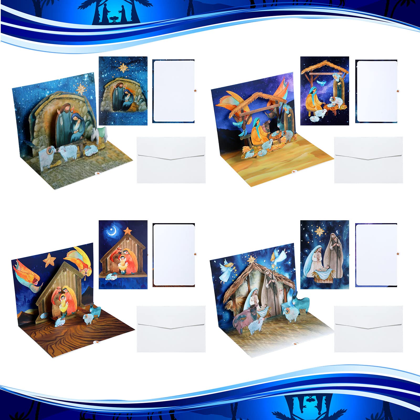 4 Pcs Nativity Pop up Christmas Card Religious Christmas Cards with Envelopes 3D Pop up Greeting Cards Religious Christmas Cards for Christmas Holiday Birthday Greeting Men Women Supplies