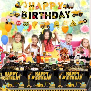 173 Pcs Construction Birthday Party Supplies Serves 24, Include Construction Tablecloth, Dump Truck Banners, Construction Theme Plates Napkins Tableware Set for Kids Construction Birthday Party Supply