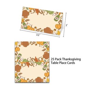 Fall Thanksgiving Table Place Cards, Orange Pumpkin Blank Seating Place Card for Table, 25 Pack Buffet Food Tent Labels, Double Design Name Cards, Thanksgiving Day Party Decorations(05)