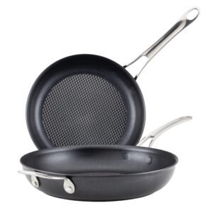 anolon x hybrid nonstick induction frying pans/skillet set, 10 inch and 12 inch, dark gray