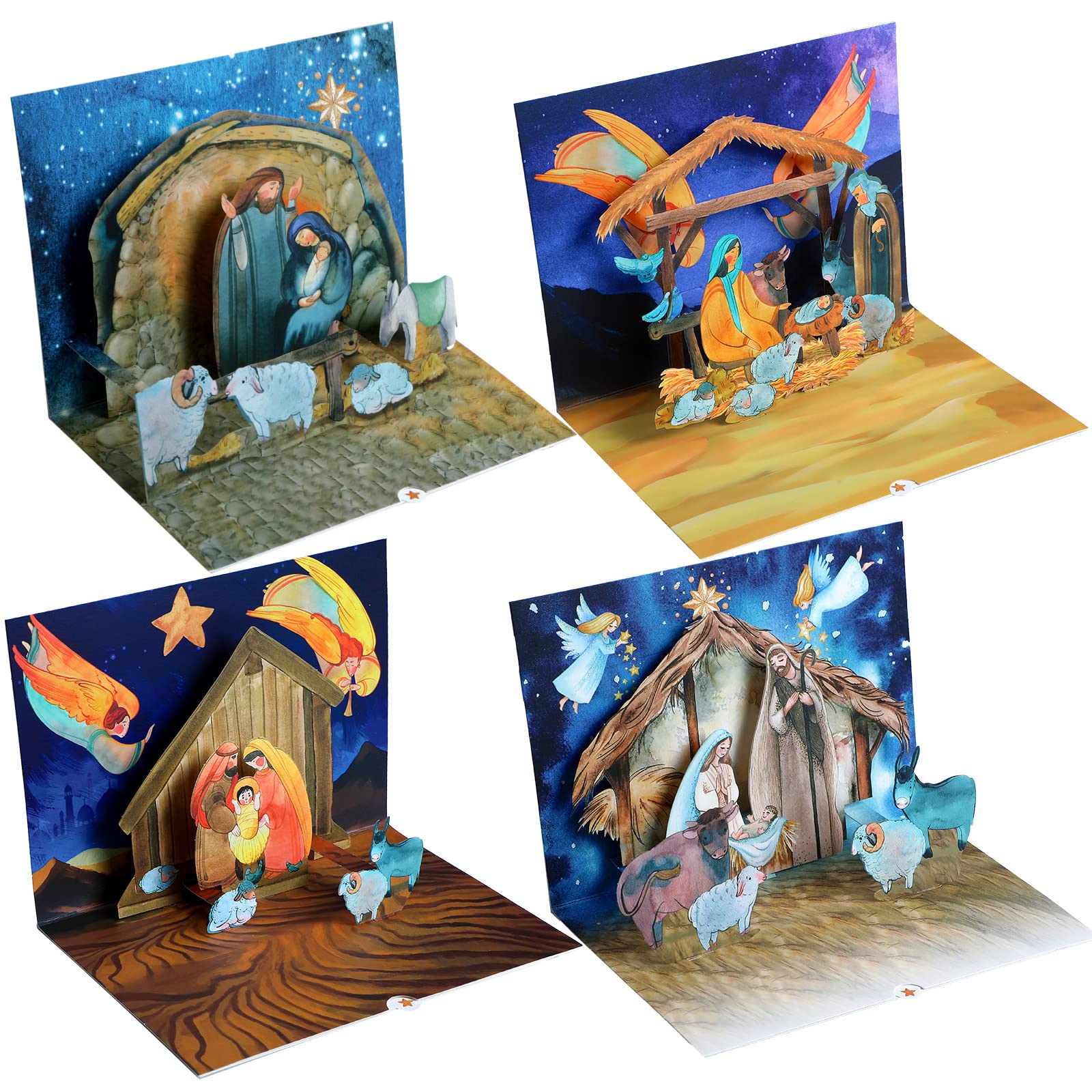 4 Pcs Nativity Pop up Christmas Card Religious Christmas Cards with Envelopes 3D Pop up Greeting Cards Religious Christmas Cards for Christmas Holiday Birthday Greeting Men Women Supplies