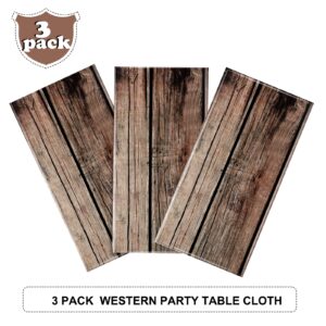 Tiamon Western Party Tablecloth, Plastic, Board, 54 x 108 inches, 3 Pcs, Waterproof, Lightweight, Reusable, for Western Theme Baby Shower Birthday Party