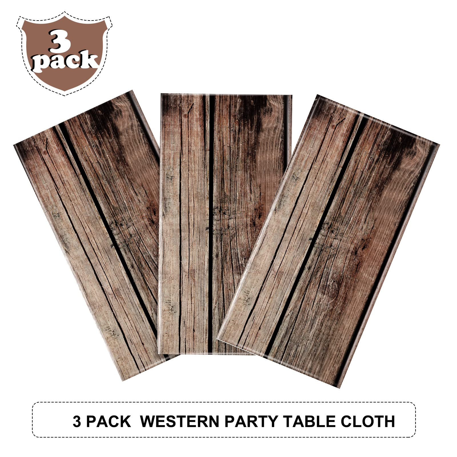 Tiamon Western Party Tablecloth, Plastic, Board, 54 x 108 inches, 3 Pcs, Waterproof, Lightweight, Reusable, for Western Theme Baby Shower Birthday Party