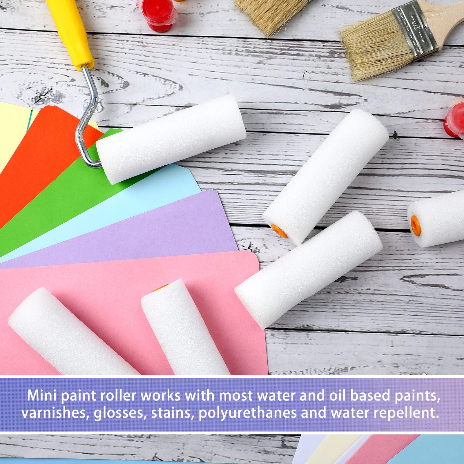 Nuogo 40 Pcs Foam Paint Roller Covers 4 Inch Small High Density Paint Roller Mini House Paint Rollers for Painting Wall Ceiling Cabinet Cupboard Door, White