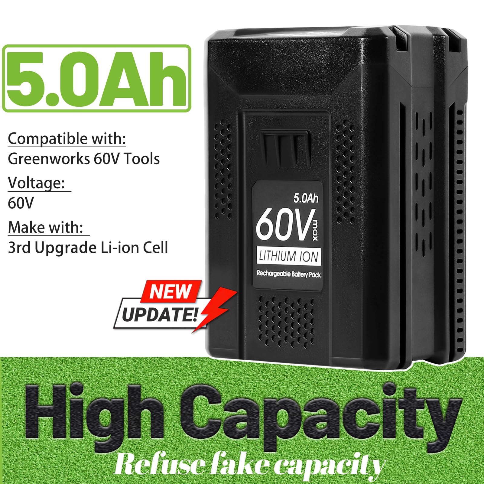 【Actual High Capacity】 5.0Ah 60V Replace Battery for Greenworks 60V Battery Cordless Power Tools Max Lithium-ion Battery LB60A00 LB60A02 LB60A03 for Greenworks Pro 60V Battery Repalcement