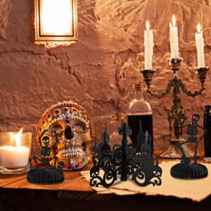 9 Pieces Halloween Honeycomb Centerpiece Happy Halloween Paper Fans Decoration Skull Ghost Pumpkin Witch Bat Cat Birdcage Candlelight 3D Black Silhouette Table Centerpiece for Party Favor Supplies