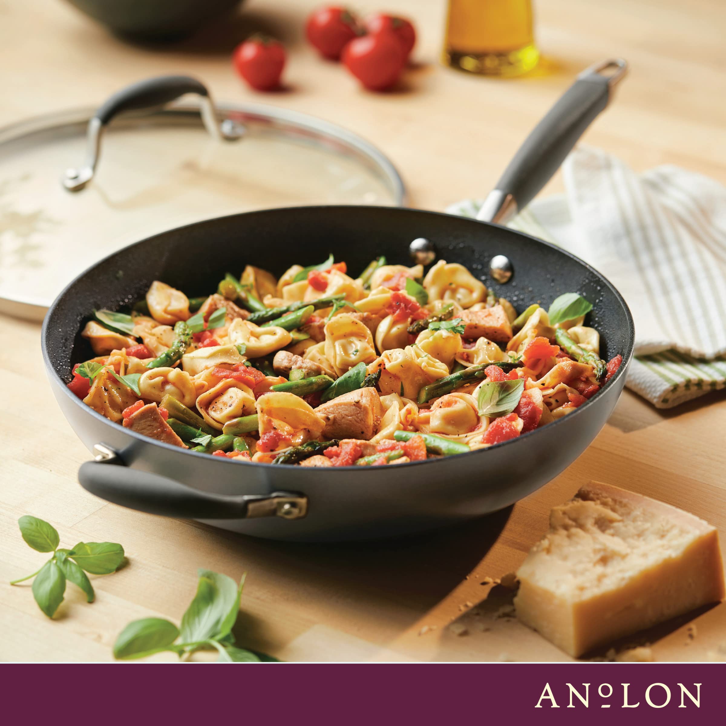 Anolon Advanced Home Hard Anodized Nonstick Frying/Saute/All Purpose Pan with Lid and Helper Handle, 12 Inch, Moonstone Dark Gray