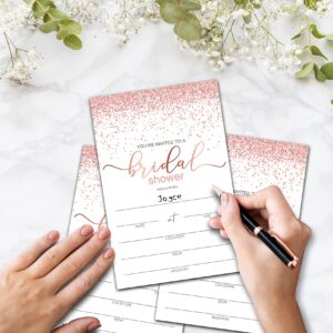 mermermu Bridal Shower Invitation Cards with Envelopes - Pink Rose Gold Fill in The Blank Bridal Shower Cards, For Weddings, Engagement, Party and Receptions Supplies, 25 Invites With Envelopes - 003