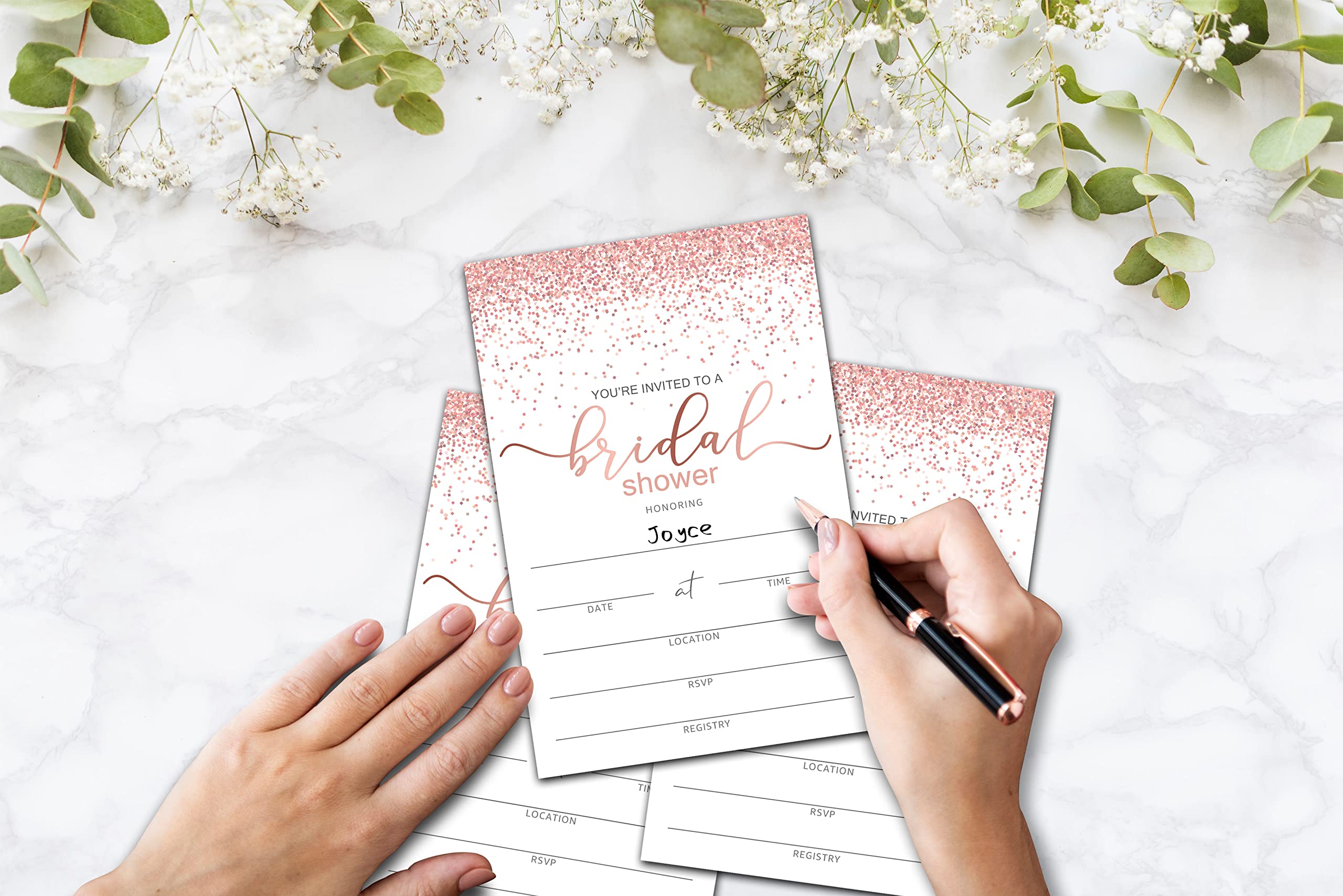 mermermu Bridal Shower Invitation Cards with Envelopes - Pink Rose Gold Fill in The Blank Bridal Shower Cards, For Weddings, Engagement, Party and Receptions Supplies, 25 Invites With Envelopes - 003