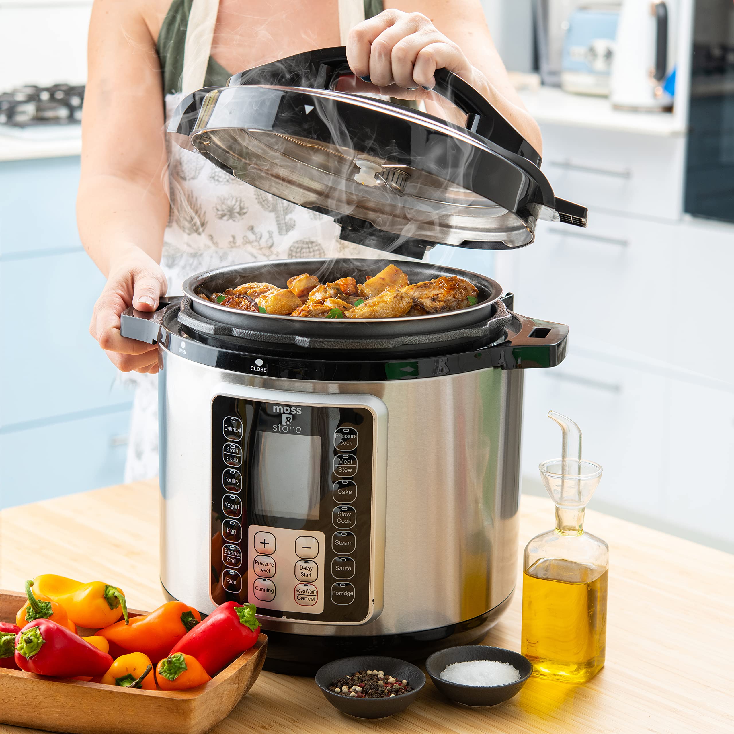 Moss & Stone Electric Pressure Cooker with Large LCD Display, Multi-Use 6 Quart Electric Pot, 14 in 1 Slow Cooker, Rice Cooker, Steamer Maker, Sauté, Yogurt Maker, Egg Cooker, Warmer & More