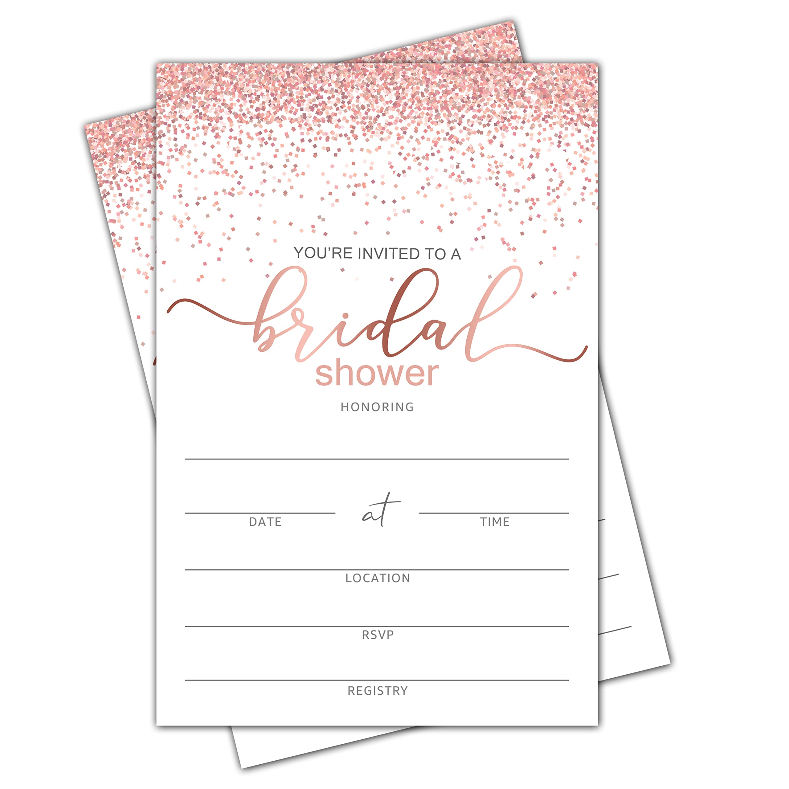 mermermu Bridal Shower Invitation Cards with Envelopes - Pink Rose Gold Fill in The Blank Bridal Shower Cards, For Weddings, Engagement, Party and Receptions Supplies, 25 Invites With Envelopes - 003