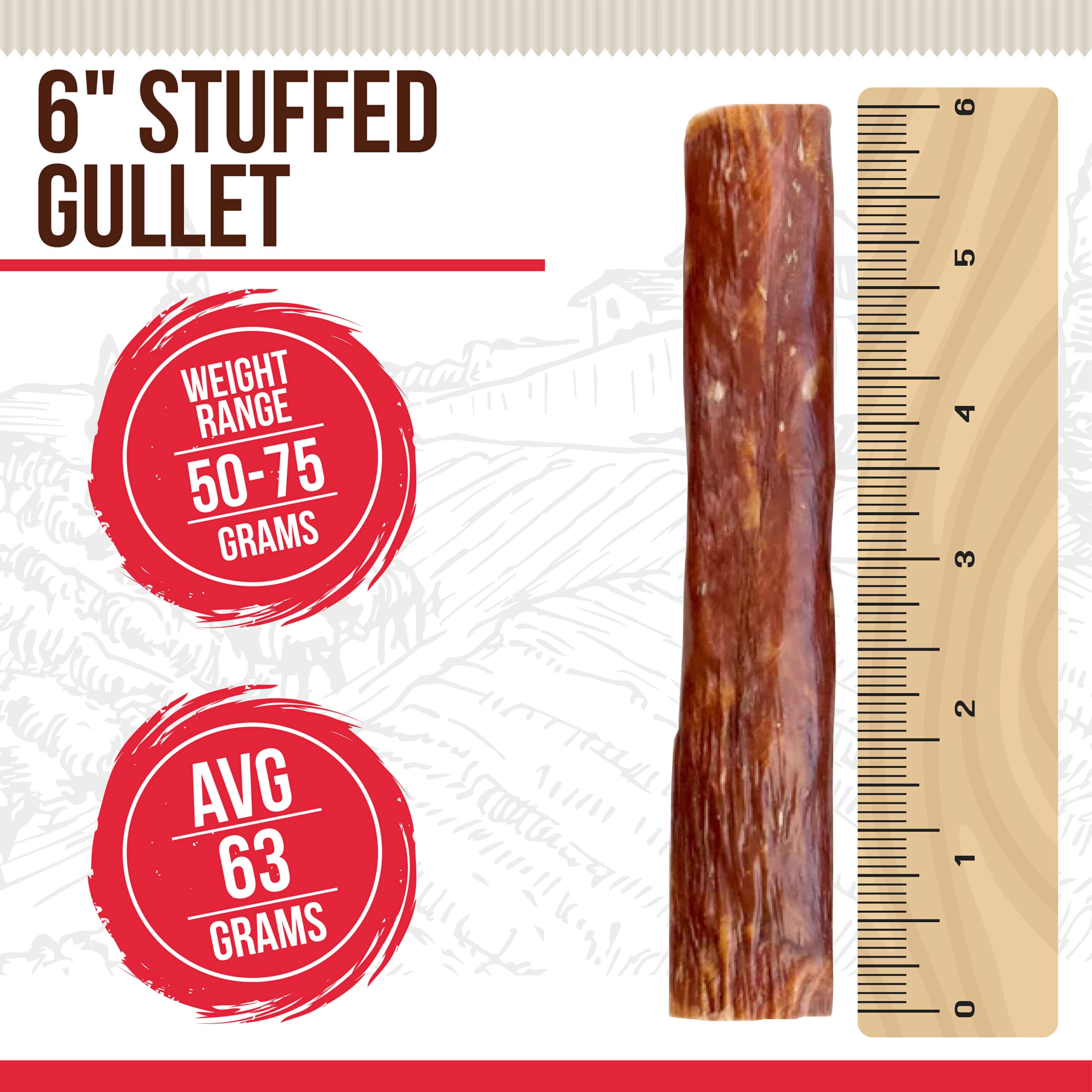 Best Dog Chews Stuffed Gullet Stick - 100% Natural Delicious and Protein Rich Dog Beef Jerky Treats and Chews - Fully Digestible - Promotes Joint & Dental Health for All Breed Sizes - 6 inch(6 Count)