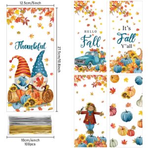 200 Pack Thanksgiving Cellophane Bags Fall Treat Bags with 200 Twist Ties Autumn Pumpkin Maple Leaves Plastic Candy Goodie Bags Fall Harvest Thankful Snack Bags for Thanksgiving Party Favor Supplies