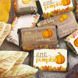 Rustic Fall Little Pumpkin Baby Shower Mini Chocolate Candy Bar Wrappers, Fall Baby Shower Party Favor Stickers - 45 Count