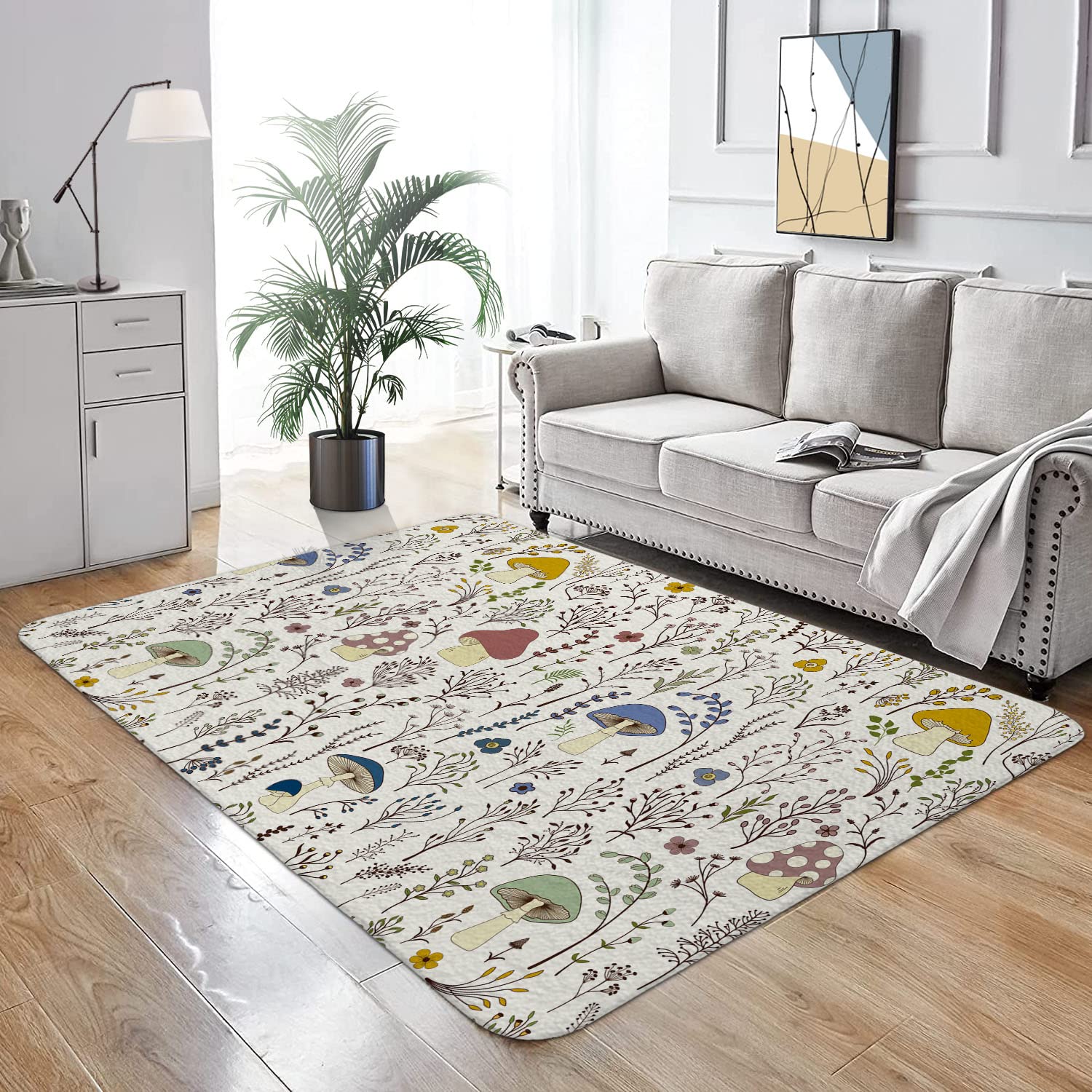 Ormis Lovely Mushroom Area Rugs 4' x 6' Ultra Soft Faux Wool Area Rug Decorative Non-Slip Throw Rugs Floor Carpet Cover for Living Room Bedrooms Decor