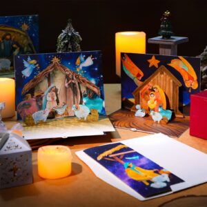 4 Pcs Nativity Pop up Christmas Card Religious Christmas Cards with Envelopes 3D Pop up Greeting Cards Religious Christmas Cards for Christmas Holiday Birthday Greeting Men Women Supplies