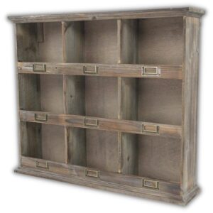 Brown Wooden 9 Cubby Wall Storage Shelf W: 26.75" X D: 5.75" H: 22.75" Farmhouse Wood Handmade