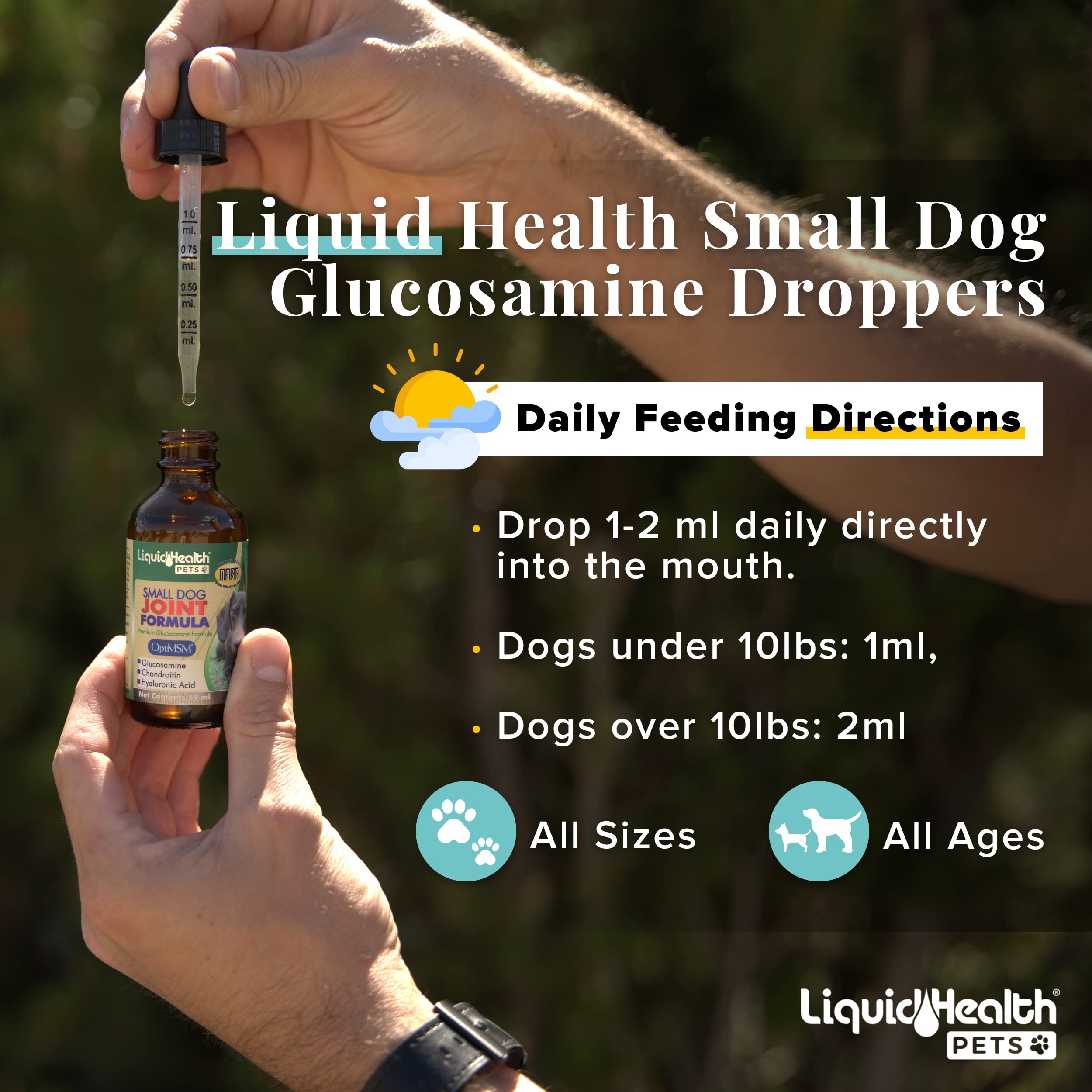 LIQUIDHEALTH 2 Oz Cat Liquid Glucosamine Dropper Small Dog Dropper Chondroitin Joint Purr-Fection, Small Canine Puppies Hip and Joint Health Relief Support, Feline Droppers, Senior Older Cats Kittens