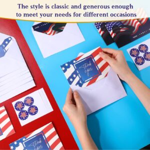 Crtiin 130 Pcs Patriotic Blank Note Cards with Envelopes American Flag White Greeting Cards 4th of July Thank You Cards Envelopes Bulk Red White Blue Sticker Seals Party Essentials for Veterans Day