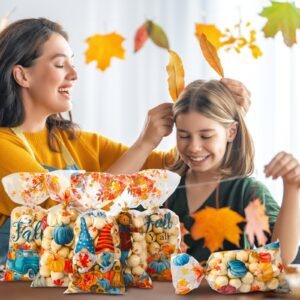 200 Pack Thanksgiving Cellophane Bags Fall Treat Bags with 200 Twist Ties Autumn Pumpkin Maple Leaves Plastic Candy Goodie Bags Fall Harvest Thankful Snack Bags for Thanksgiving Party Favor Supplies