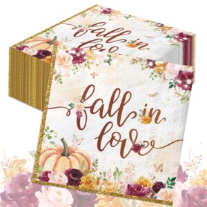 fall in love bridal shower decorations - 40pcs fall in love napkins fall pumpkin maple leaf party napkins fall in love wedding table decorations for fall bridal shower,autumn party