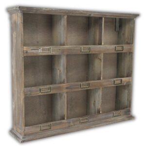 Brown Wooden 9 Cubby Wall Storage Shelf W: 26.75" X D: 5.75" H: 22.75" Farmhouse Wood Handmade