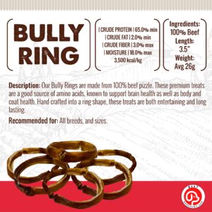 Best Dog Chews Bully Stick Rings for Dogs 100% Natural Bulk Dog Dental Treats & Healthy Chew, Best Thick Low-Odor Pizzle Stix, Free Range & Grass Fed Beef for All Breed Sizes - 4 Inch - 6 Count