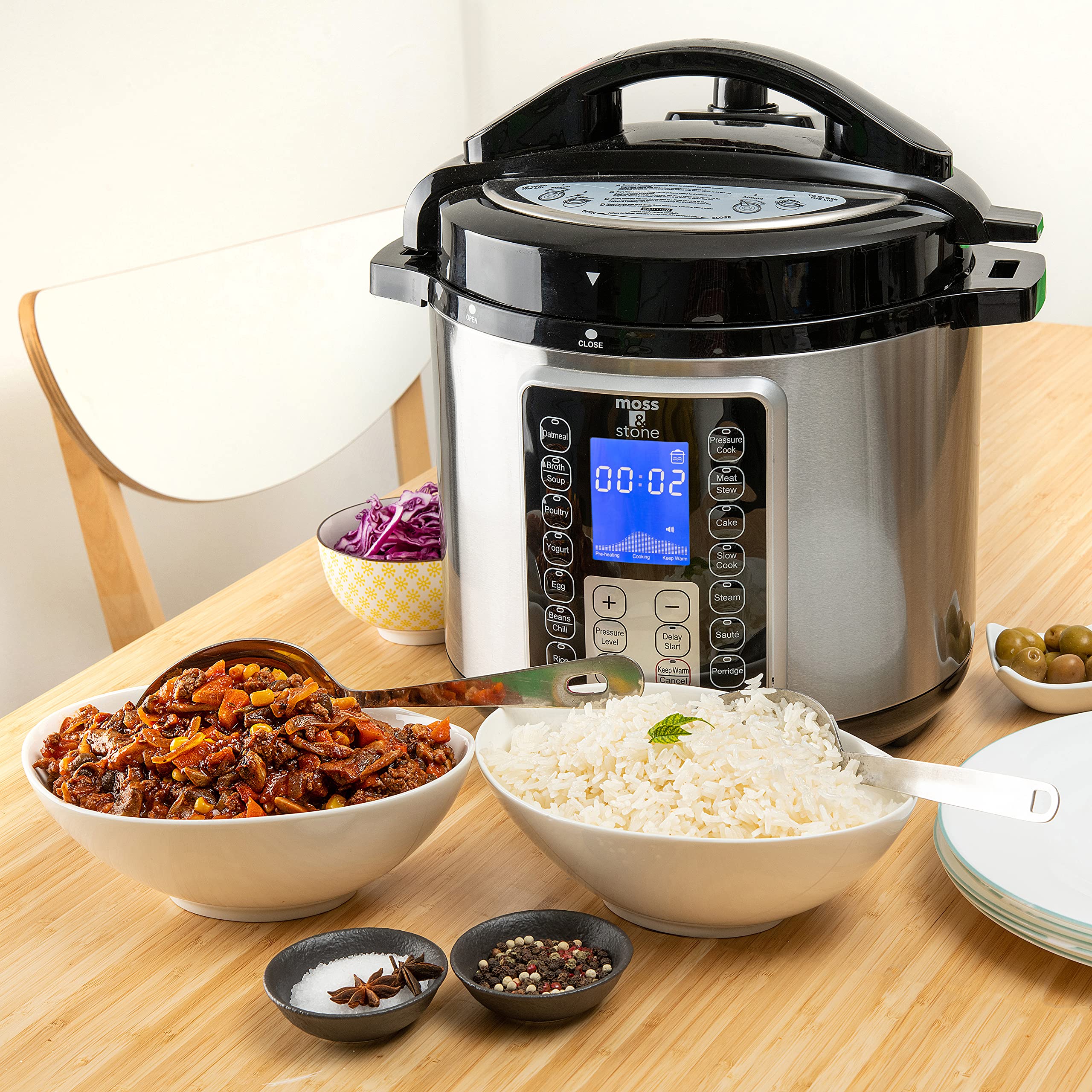 Moss & Stone Electric Pressure Cooker with Large LCD Display, Multi-Use 6 Quart Electric Pot, 14 in 1 Slow Cooker, Rice Cooker, Steamer Maker, Sauté, Yogurt Maker, Egg Cooker, Warmer & More