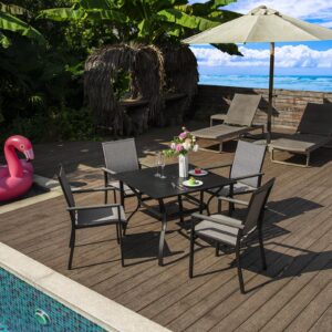 MEOOEM Patio Dining Chair Set of 4, Textilene Patio Furniture Chair with Armrest & Black Metal Frame for Lawn Garden Backyard